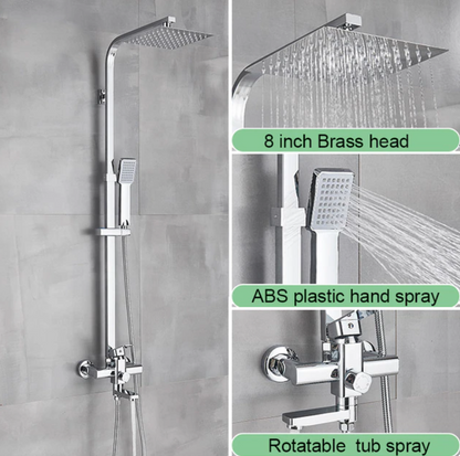 SaniSupreme Florida surface-mounted bath shower set with bath spout 10 inch stainless steel shower head rain shower chrome square