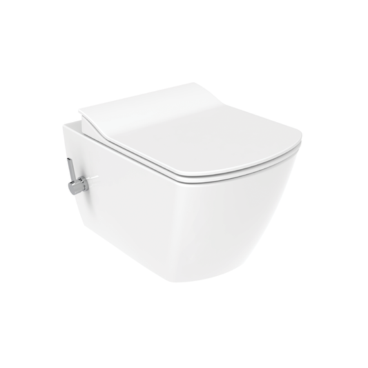 CREAVIT ELEGANT HANGTOILET MET BIDET  RANDLOOS  MET BIDETKRAAN KOUD EN WARM WATER  ZONDER ZITTING GLANZEND WIT
