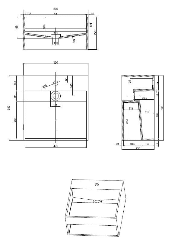 Cavero solid surface wastafel 50 × 50 cm mat wit SaniSupreme3