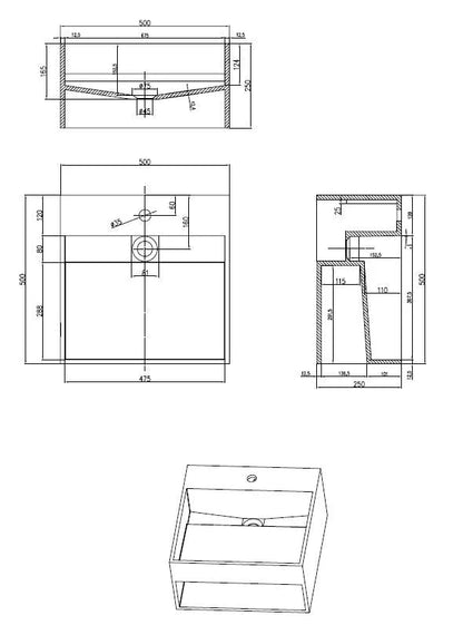 Cavero solid surface wastafel 50 × 50 cm mat wit SaniSupreme3