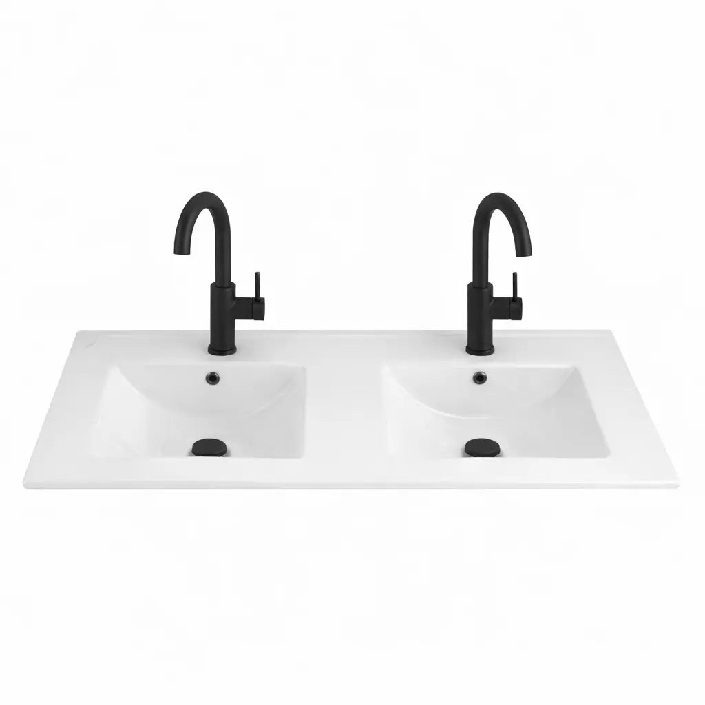 SaniSupreme Abruzzo Dubbele Wastafel - Keramiek - 120X46 CM - Wit SaniSupreme