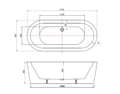 vrijstaand bad Black&White 178 cm Zwart en Wit Glans wit SaniSupreme