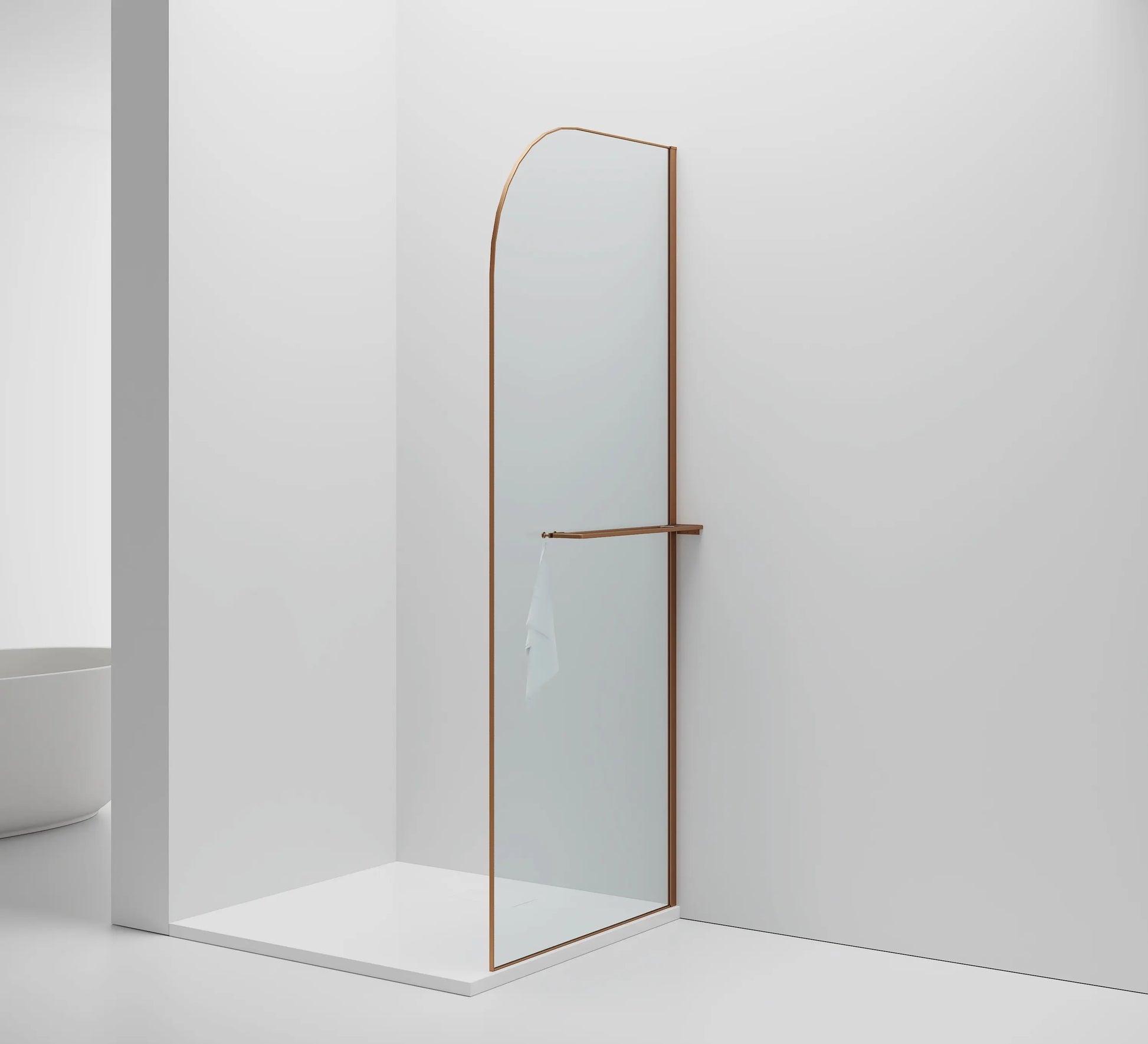 Inloopdouche Douchewand Halfrond Omkeerbaar Koper met Handdoekhouder 100cm 8mm veiligheidsglas met anti-kalk Sanisupreme