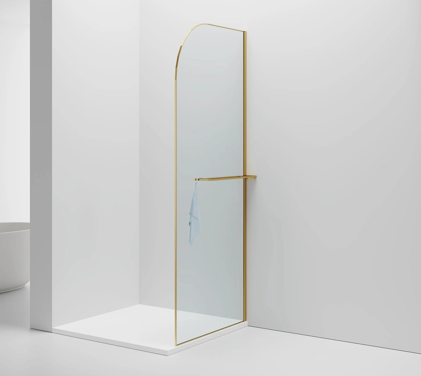 Inloopdouche Douchewand Halfrond Omkeerbaar Goud met Handdoekhouder 100cm 8mm veiligheidsglas met anti-kalk Sanisupreme