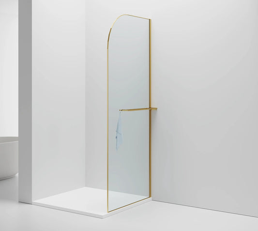 Inloopdouche Douchewand Halfrond Omkeerbaar Goud met Handdoekhouder 100cm 8mm veiligheidsglas met anti-kalk Sanisupreme
