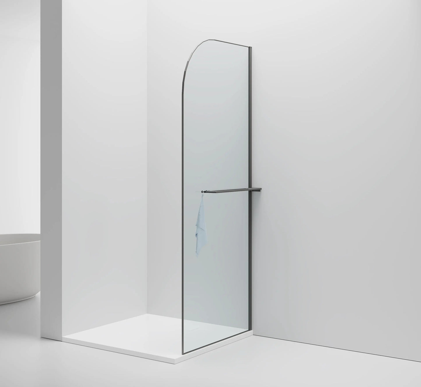 Inloopdouche Douchewand Halfrond Omkeerbaar Gunmetal met Handdoekhouder 100cm 8mm veiligheidsglas met anti-kalk Sanisupreme