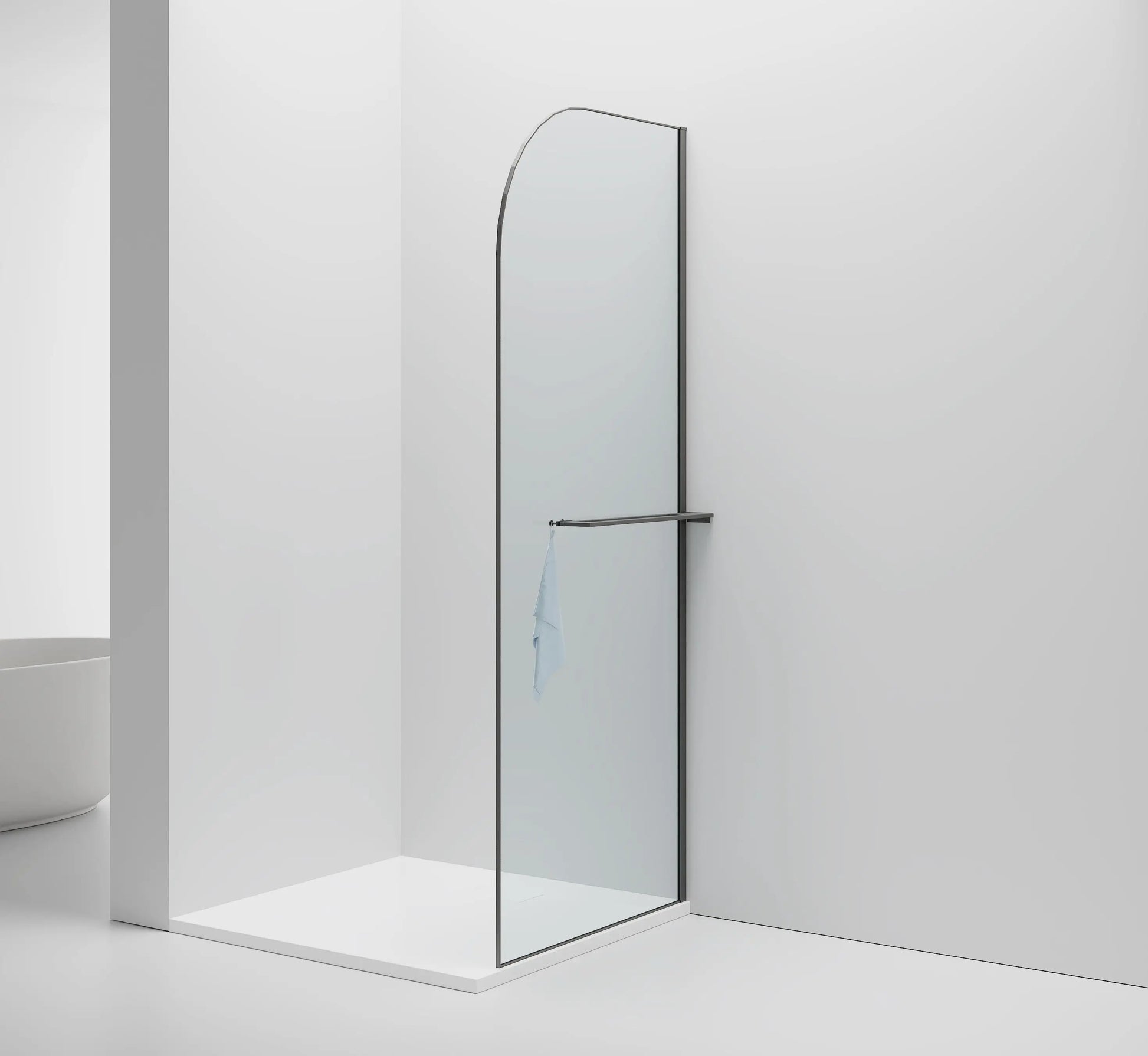 Inloopdouche Douchewand Halfrond Omkeerbaar Gunmetal met Handdoekhouder 100cm 8mm veiligheidsglas met anti-kalk Sanisupreme