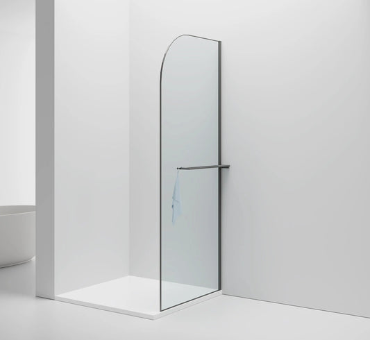 Inloopdouche Douchewand Halfrond Omkeerbaar Gunmetal met Handdoekhouder 100cm 8mm veiligheidsglas met anti-kalk Sanisupreme