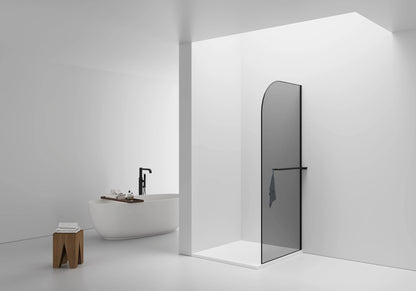 Inloopdouche Douchewand Halfrond Omkeerbaar Mat Zwart met Handdoekhouder 100cm 8mm grijs rookglas met anti-kalk Sanisupreme