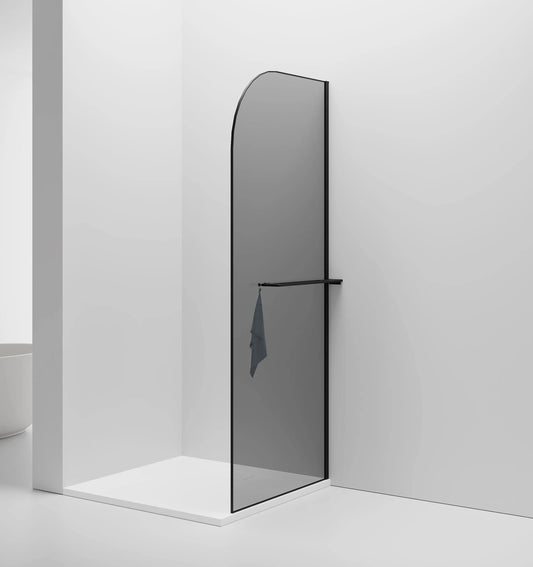 Inloopdouche Douchewand Halfrond Omkeerbaar Mat Zwart met Handdoekhouder 100cm 8mm grijs rookglas met anti-kalk Sanisupreme