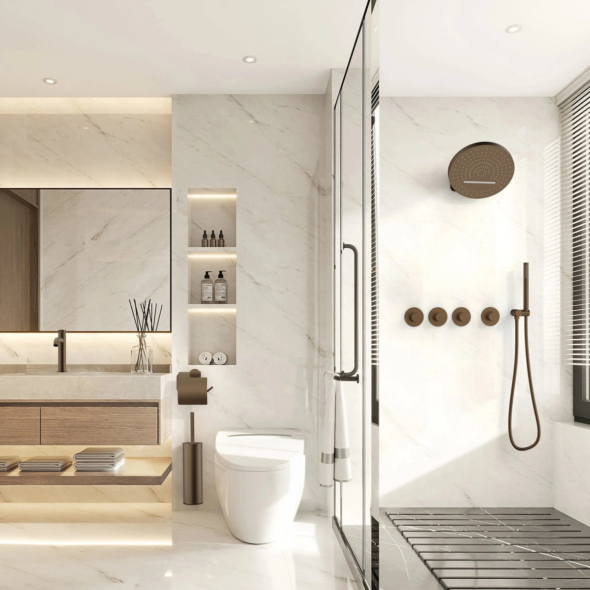 Douchemengkraan_afbouwdeel_stria_thermostatisch_3_weg_Bruin_Brons_SaniSupreme_badkamer