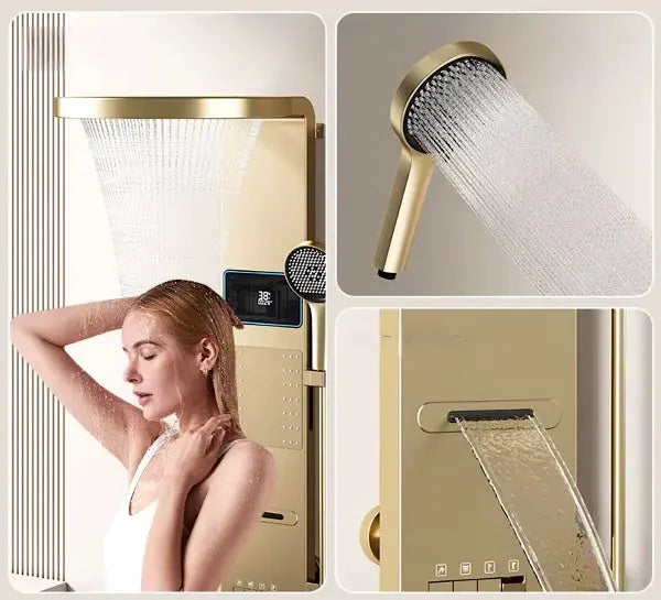 Douchepaneel Wellnessdouche SaniSupreme AquaFlow LCD Premium Geborsteld Goud Sanisupreme