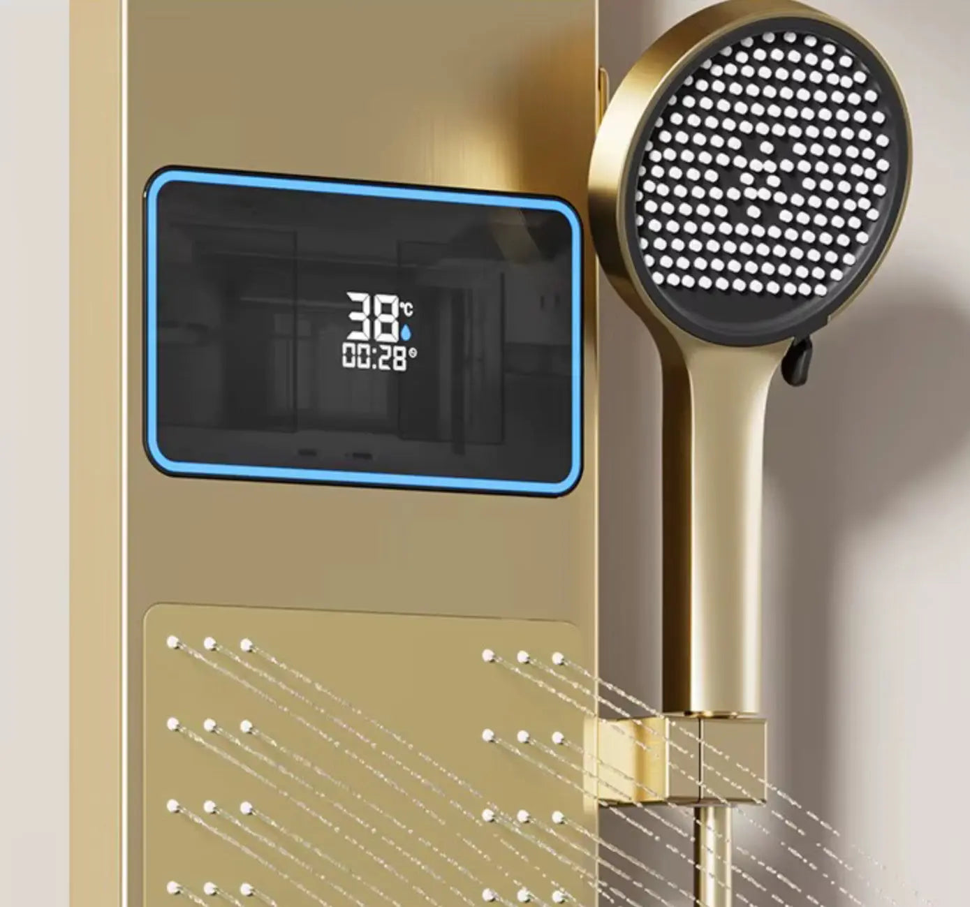 Douchepaneel Wellnessdouche SaniSupreme AquaFlow LCD Premium Geborsteld Goud Sanisupreme