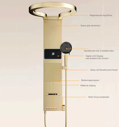 Douchepaneel Wellnessdouche SaniSupreme AquaFlow LCD Premium Geborsteld Goud Sanisupreme