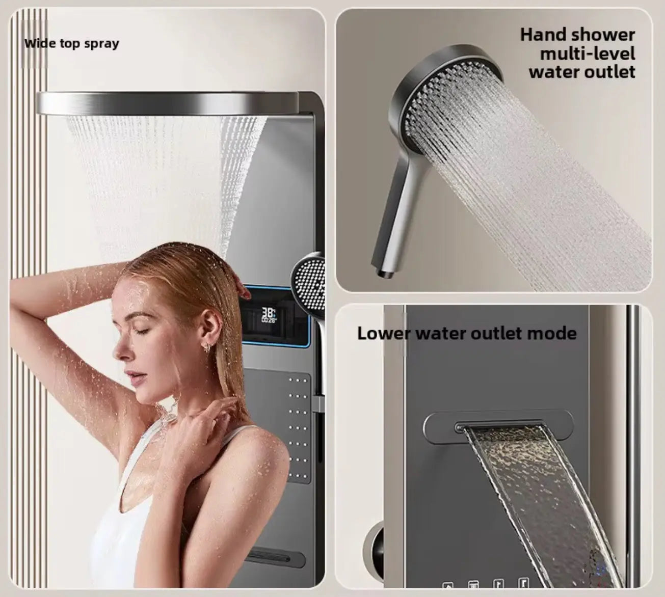 Douchepaneel Wellnessdouche SaniSupreme AquaFlow LCD Premium Gunmetal Grijs Sanisupreme