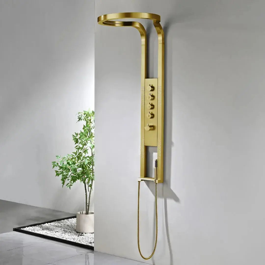 Douchepaneel Harmonia Oceano Mat Goud 2.0 Hydromassage Thermostatisch Regendouche Wellness SaniSupreme Sanisupreme