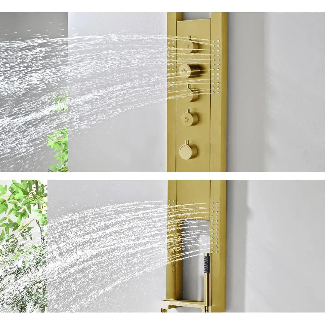 Douchepaneel Harmonia Oceano Mat Goud 2.0 Hydromassage Thermostatisch Regendouche Wellness SaniSupreme Sanisupreme