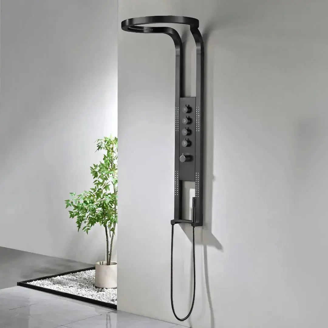 Douchepaneel Harmonia Pureza Zwart 2.0 Hydromassage Thermostatisch RVS Regendouche Wellness SaniSupreme Sanisupreme