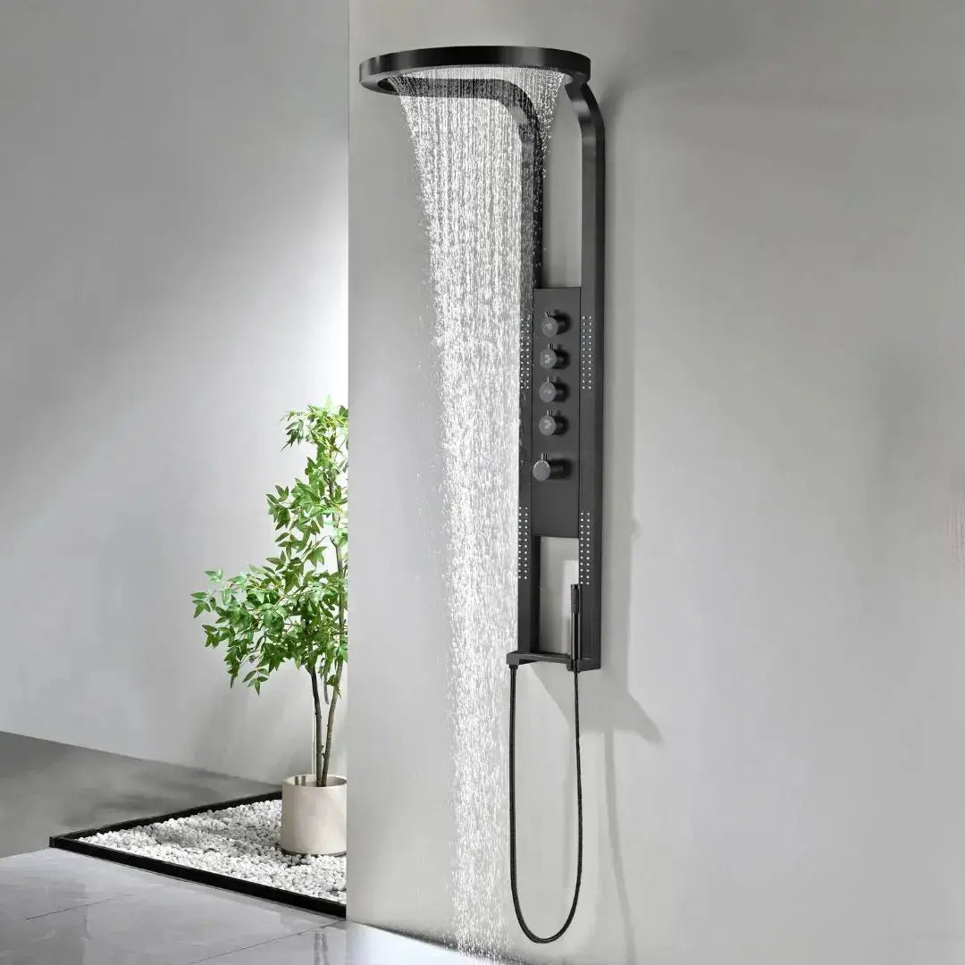 Douchepaneel Harmonia Pureza Zwart 2.0 Hydromassage Thermostatisch RVS Regendouche Wellness SaniSupreme Sanisupreme