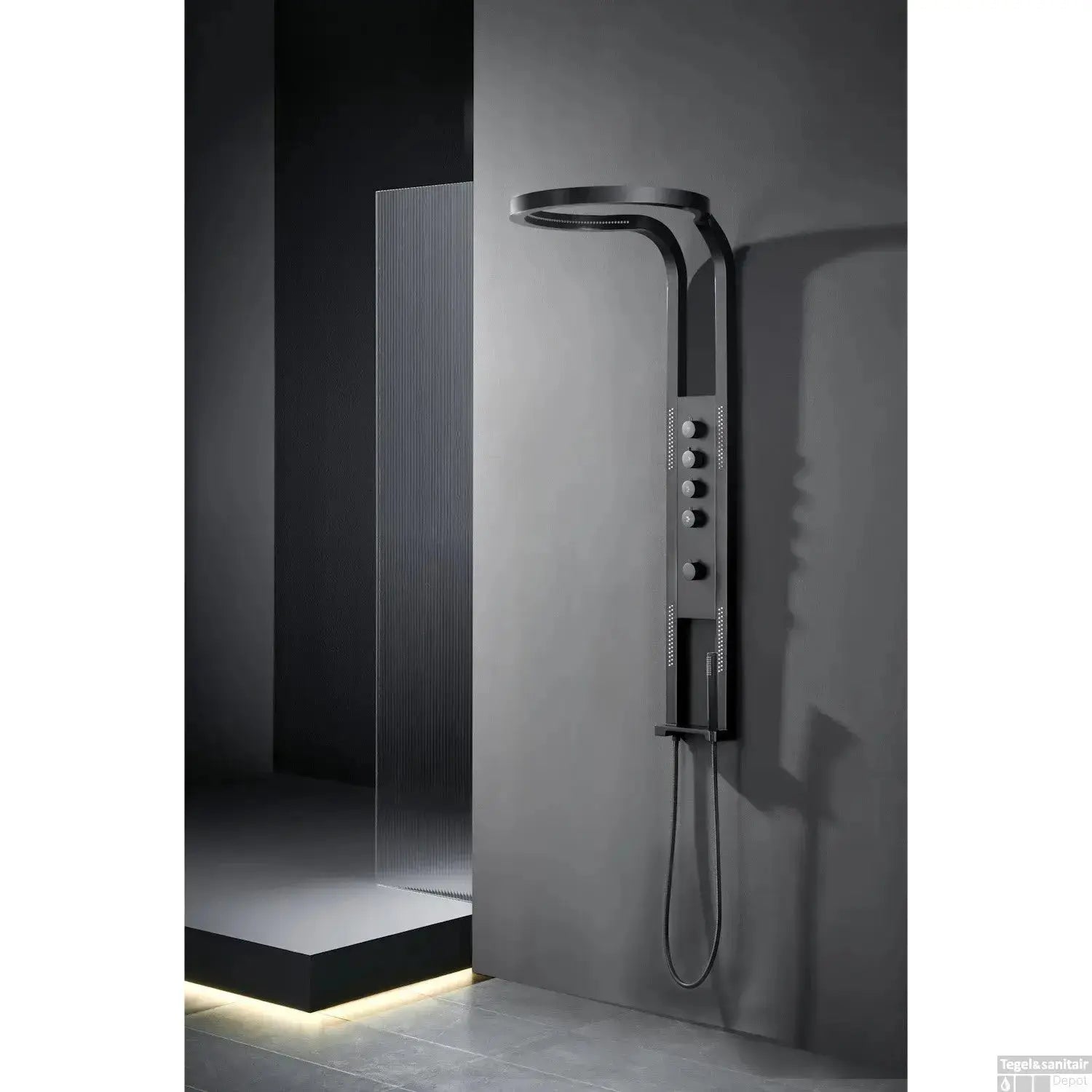 Douchepaneel Harmonia Sereno zwart Hydromassage RVS Regendouche Wellness SaniSupreme Sanisupreme