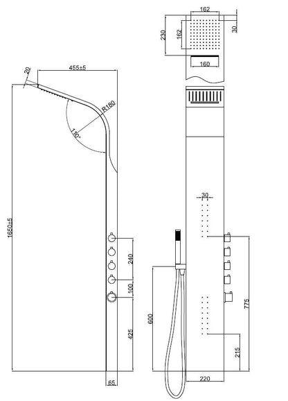 Douchepaneel Elegância RVS-304 hoofddouche met waterval functie Regendouche SaniSupreme