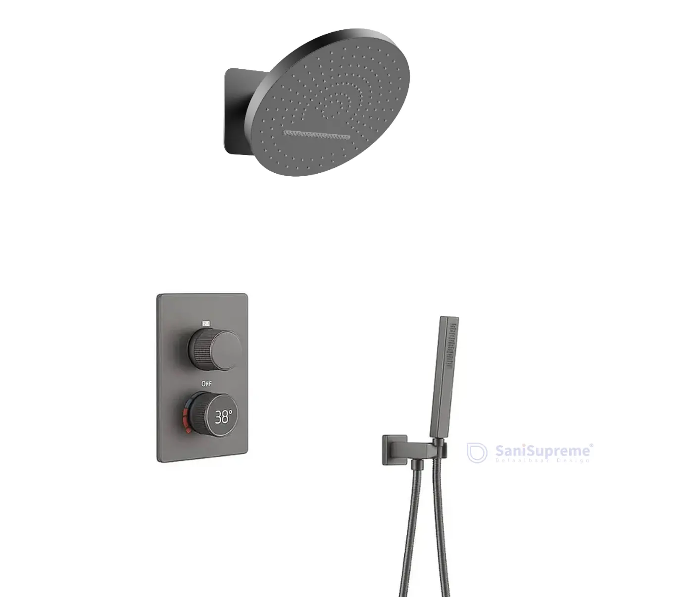 SaniSupreme AquaFlow-AeroLine Inbouw Doucheset LCD Display 30 cm Gunmetal Sanisupreme