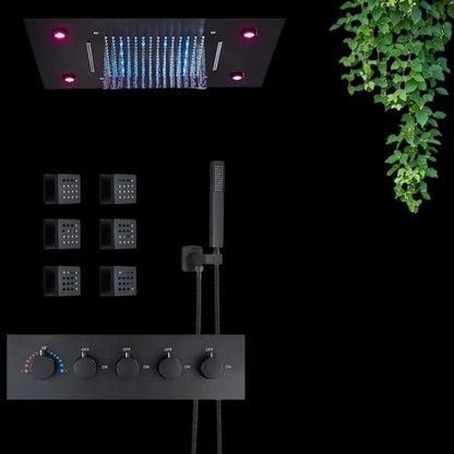 SaniSupreme Plafond 4 weg Thermostatische Doucheset Waterjets La Paz Mat Zwart Sanisupreme