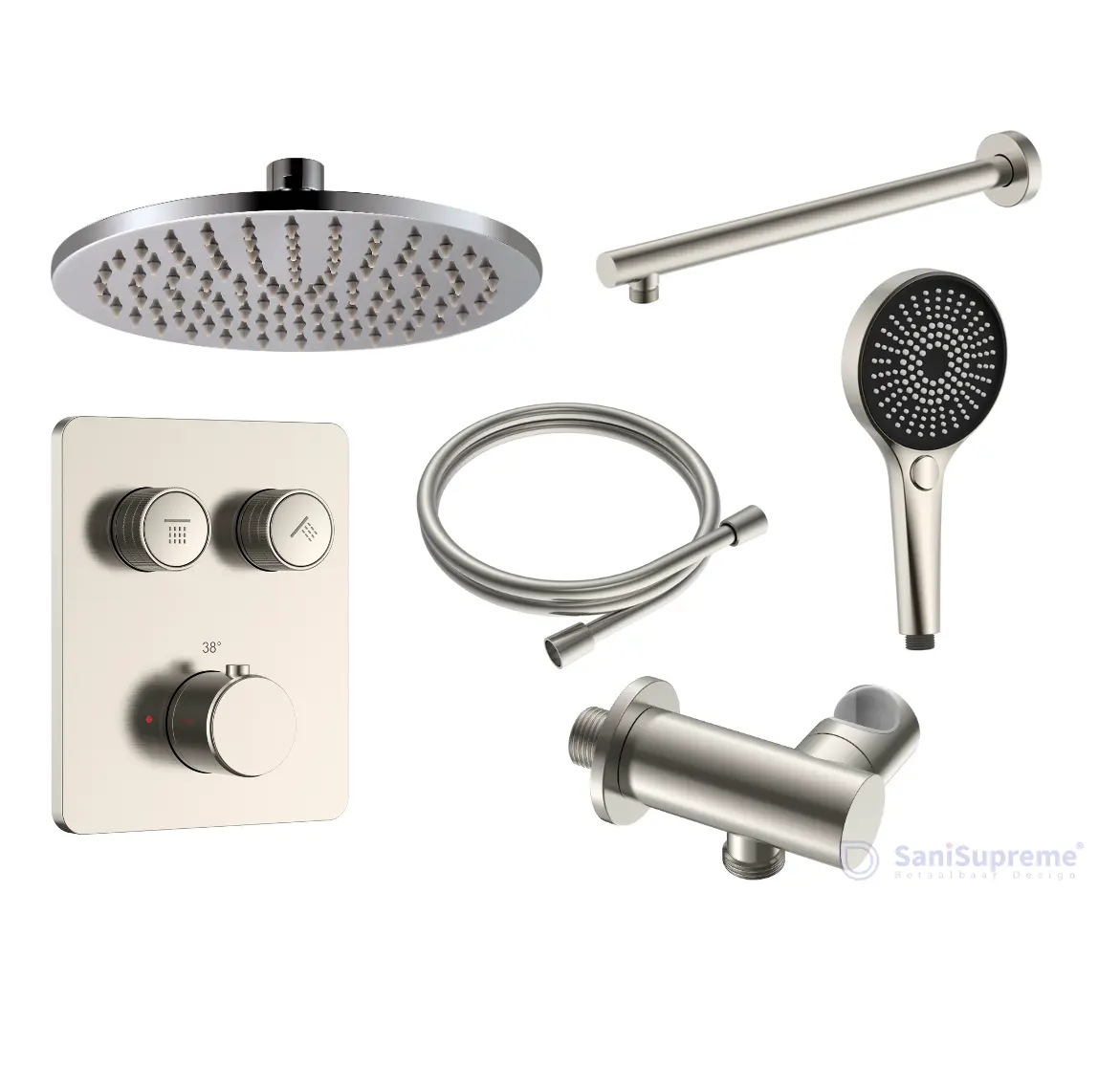 Doucheset SaniSupreme Aloni Stria Premium Geborsteld RVS Wand Set A-1 Sanisupreme