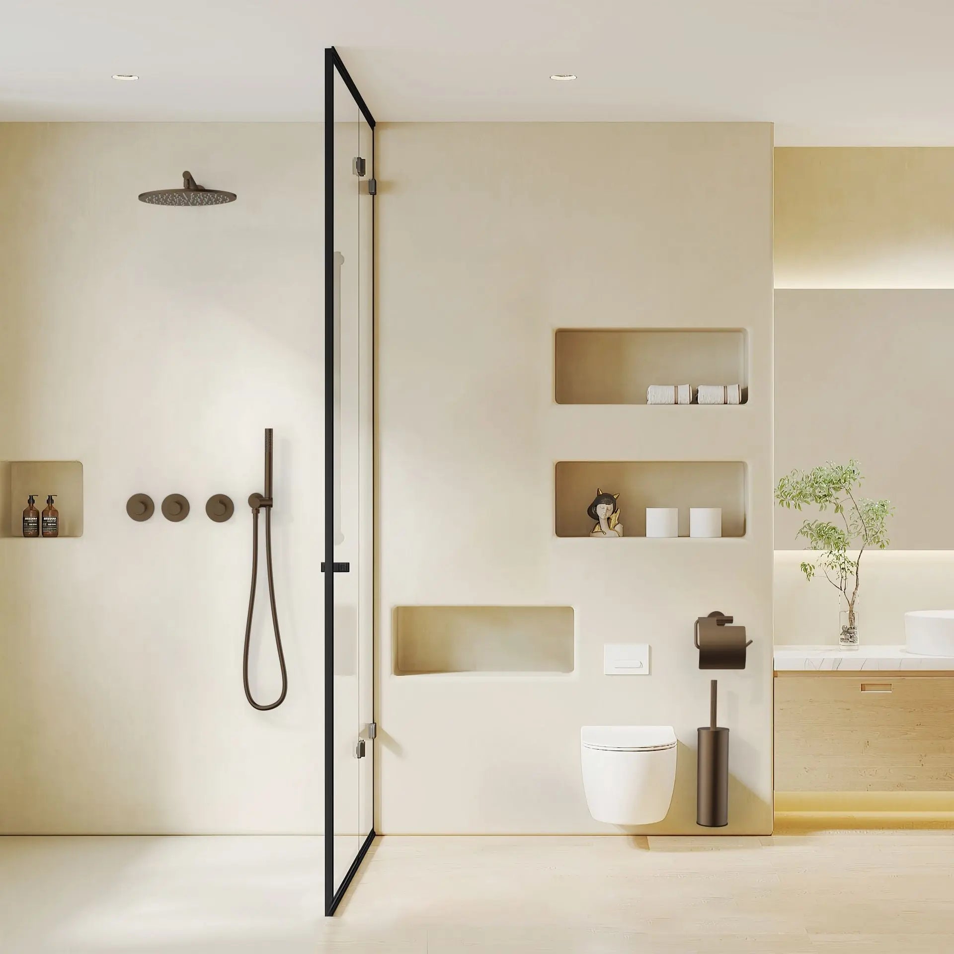 Doucheset SaniSupreme Stria CeilingRain Wall Bruin Brons Set 2 weg Sanisupreme