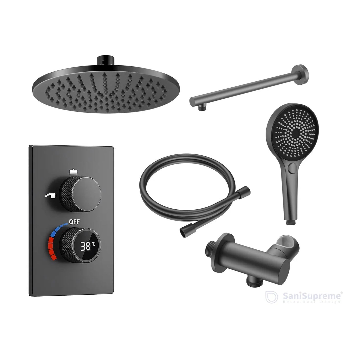 Doucheset SaniSupreme AeroLine Pro LCD Gunmetal Wand Set Sanisupreme