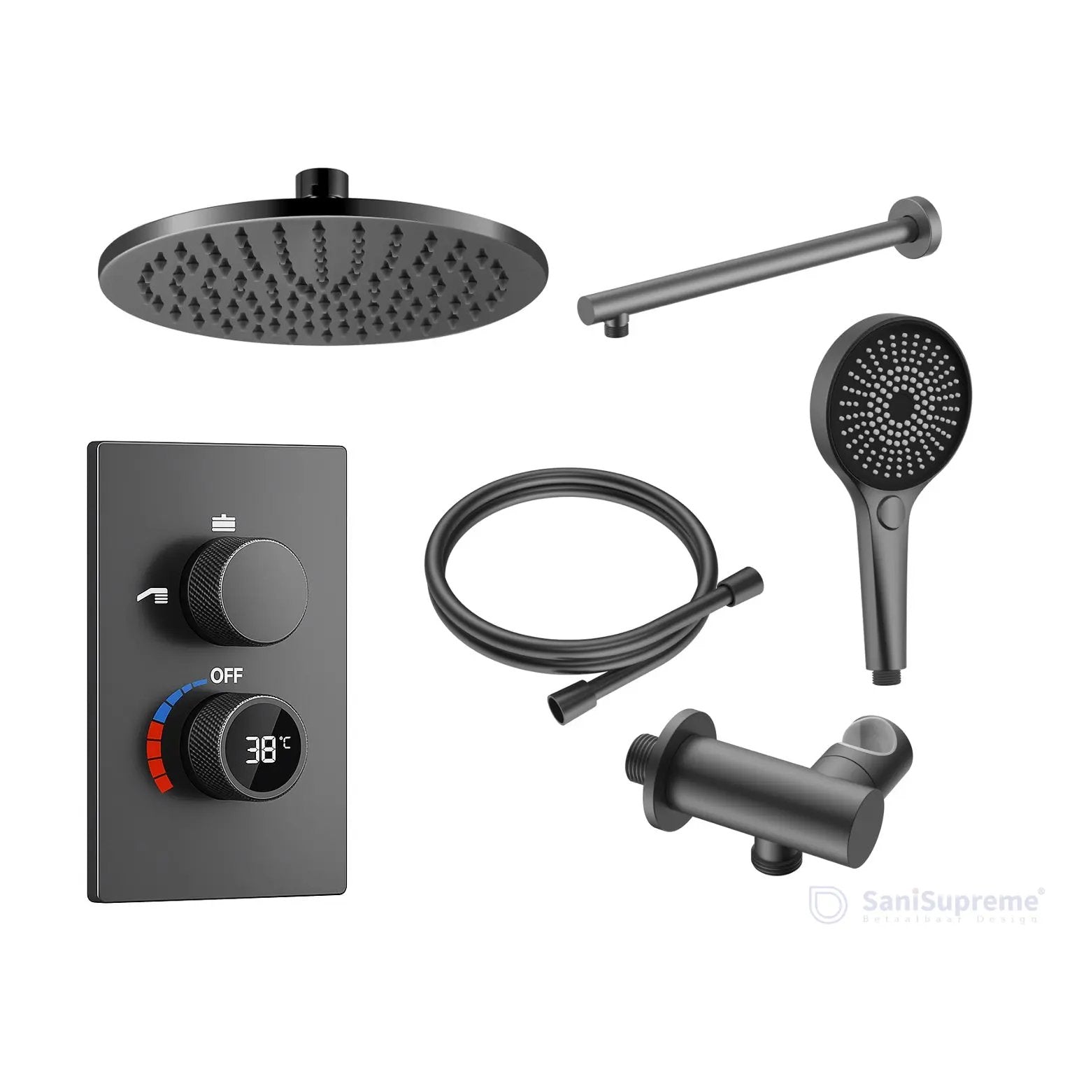 Doucheset SaniSupreme AeroLine Pro LCD Gunmetal Wand Set Sanisupreme