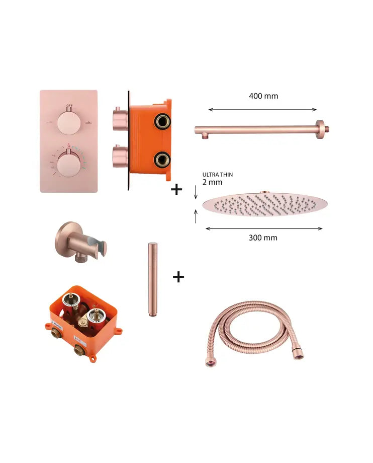 Doucheset Best Design Zenia Line Series Salvador inbouw 2 weg regendoucheset mat rosé goud SaniSupreme Sanisupreme