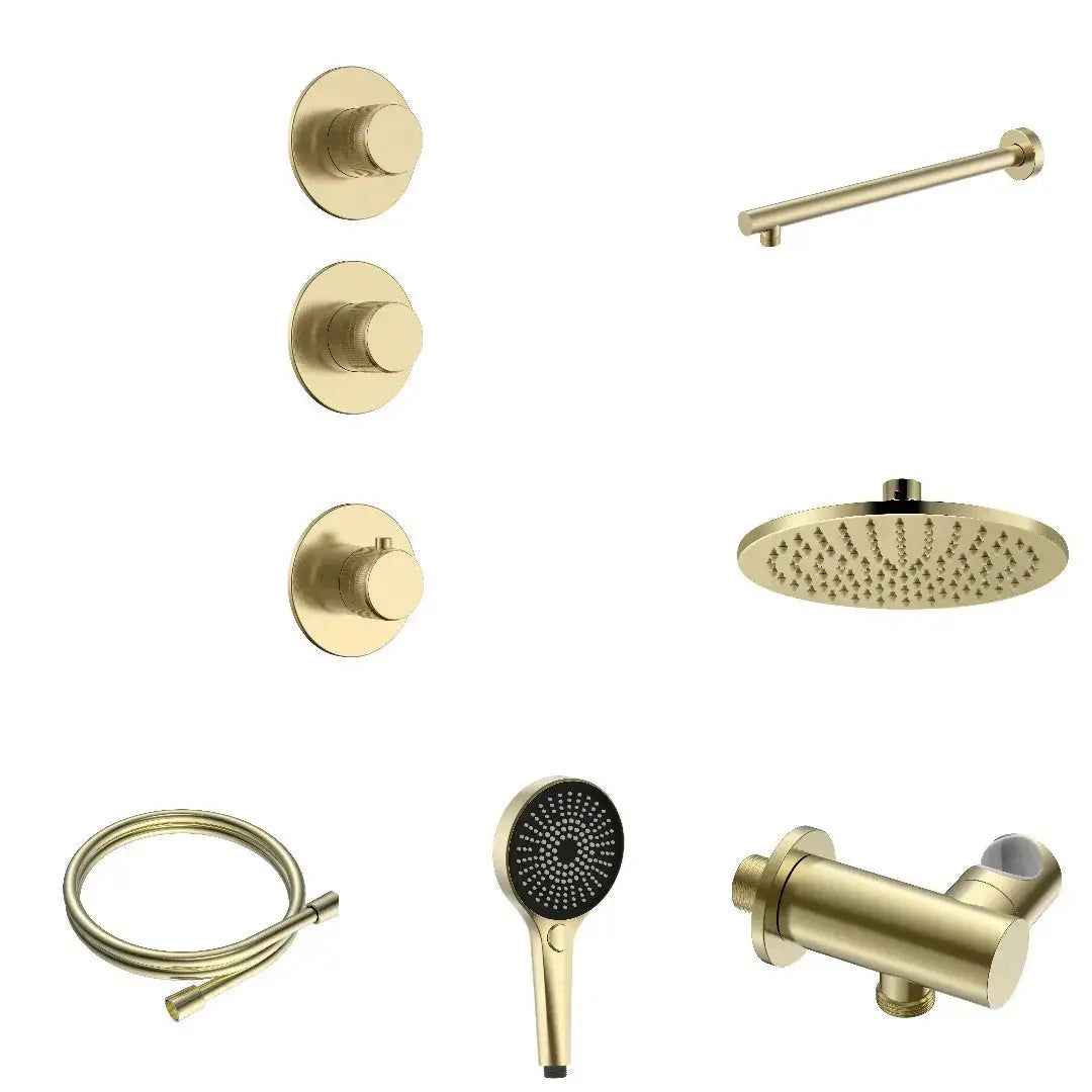 Doucheset SaniSupreme Stria CeilingRain Geborsteld Goud Wand Set 2 weg Sanisupreme