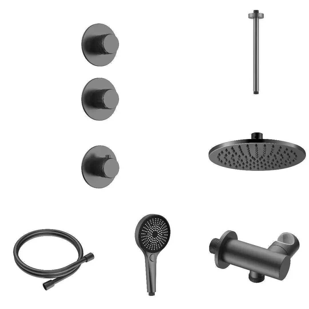 Doucheset SaniSupreme Stria CeilingRain plafond Gunmetal Wand Set 2 weg