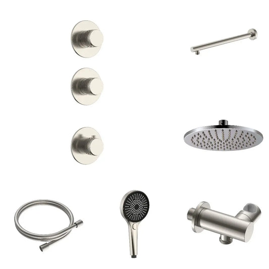 Doucheset SaniSupreme Stria CeilingRain wall Geborsteld RVS Set 2 weg