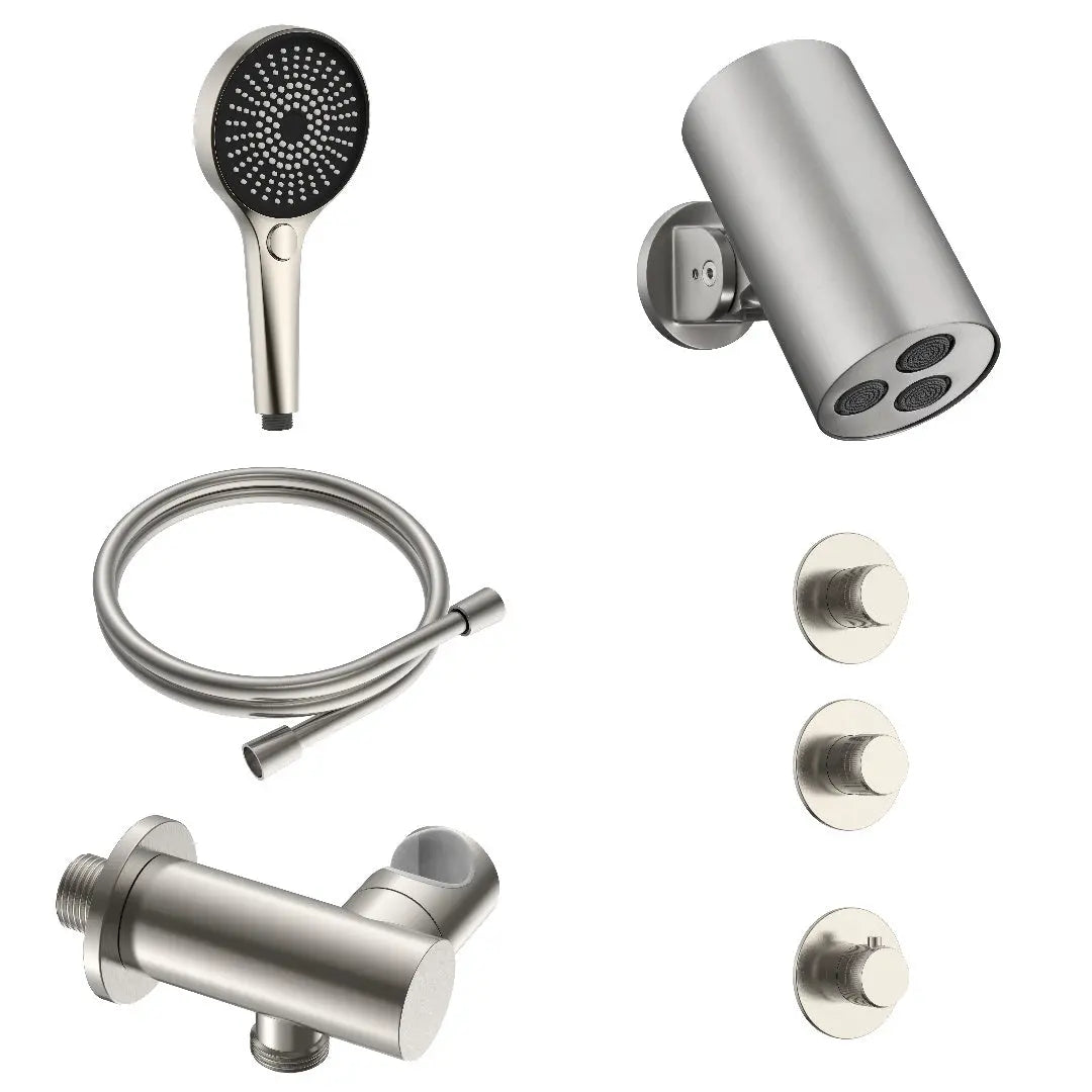 Doucheset SaniSupreme Stria ProRain Watergordijn Geborsteld RVS Wand Set 2 weg