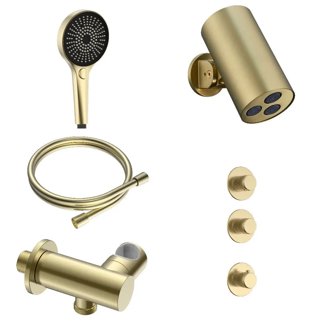 Doucheset SaniSupreme Stria ProRain Watergordijn Mat Goud Wand Set 2 weg