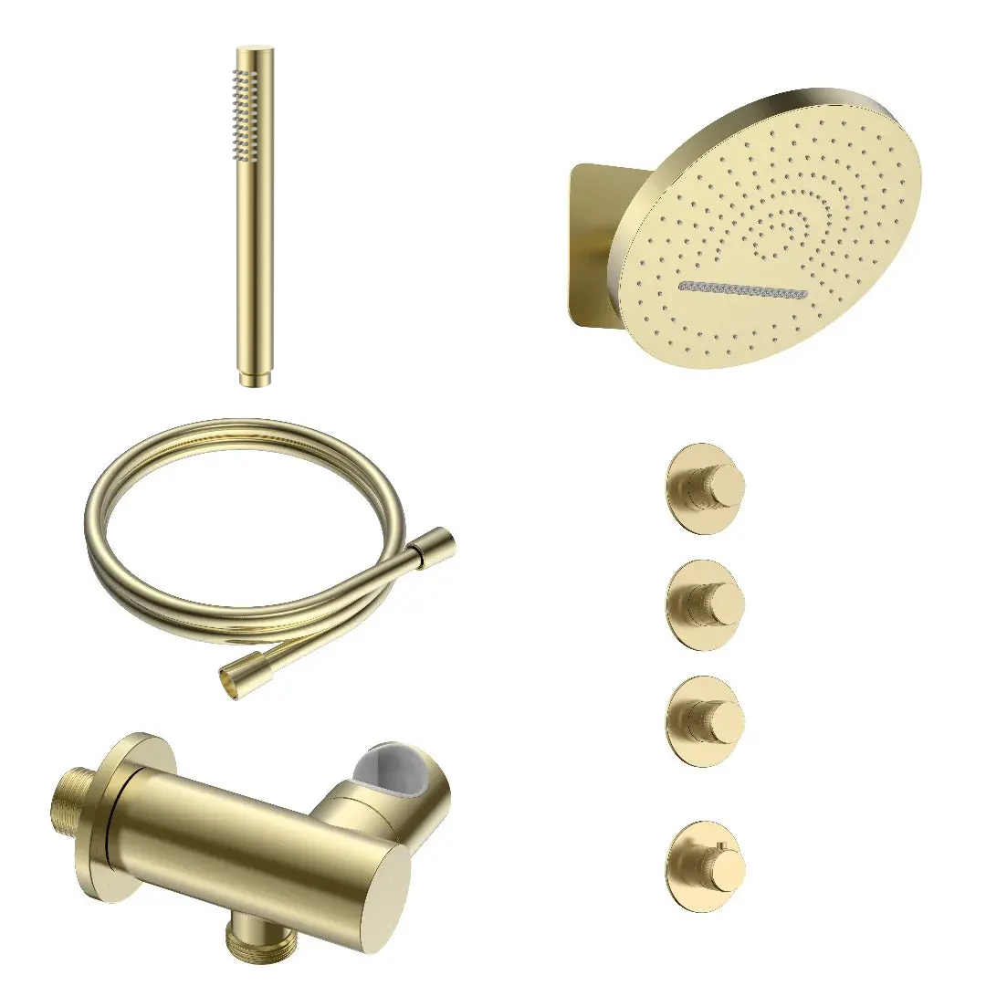 Doucheset SaniSupreme Stria ProRain Waterval Geborsteld goud Wand Set 3 weg ll