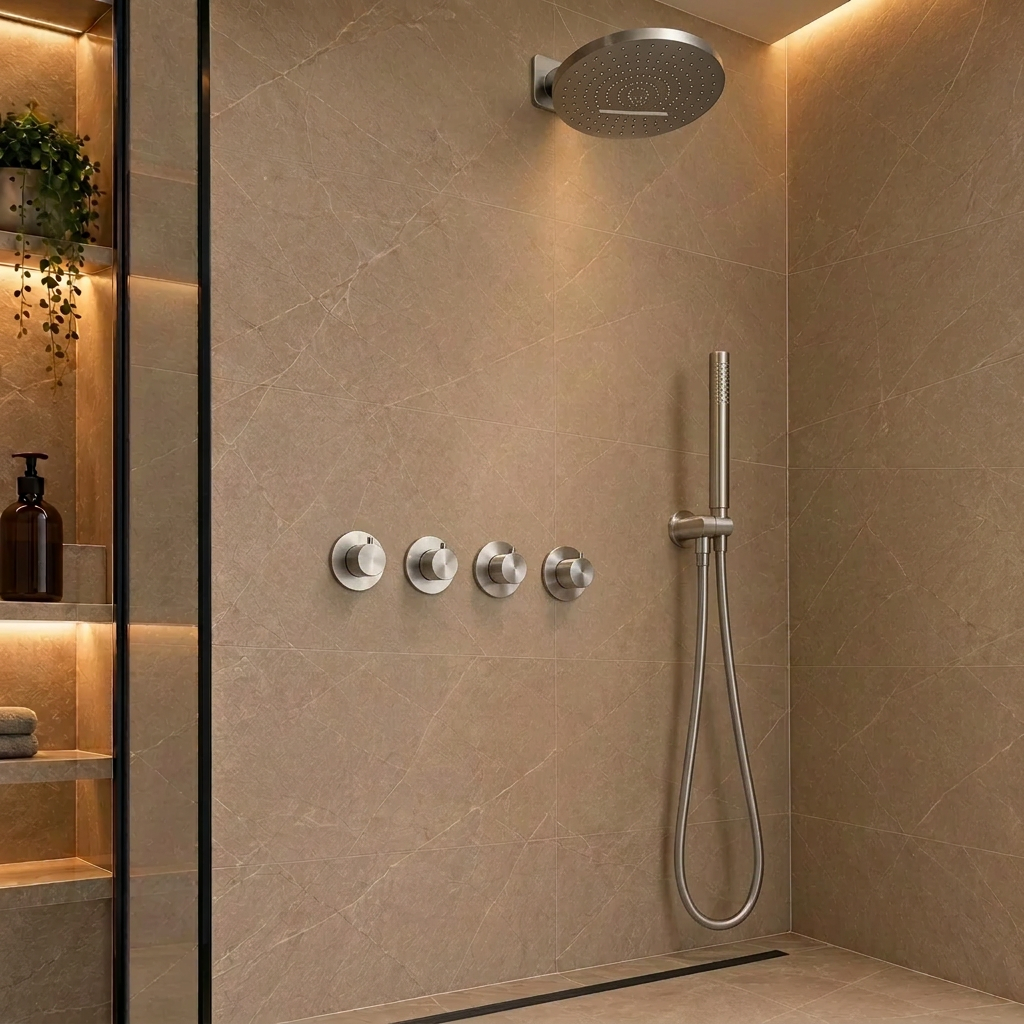 Doucheset SaniSupreme Stria ProRain Waterval RVS Wand Set 3 weg ll catalogus