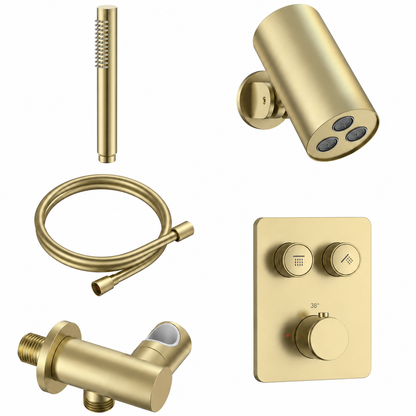Doucheset SaniSupreme Stria Rainround Smartcontrol Regendouche set Geborsteld Goud ll