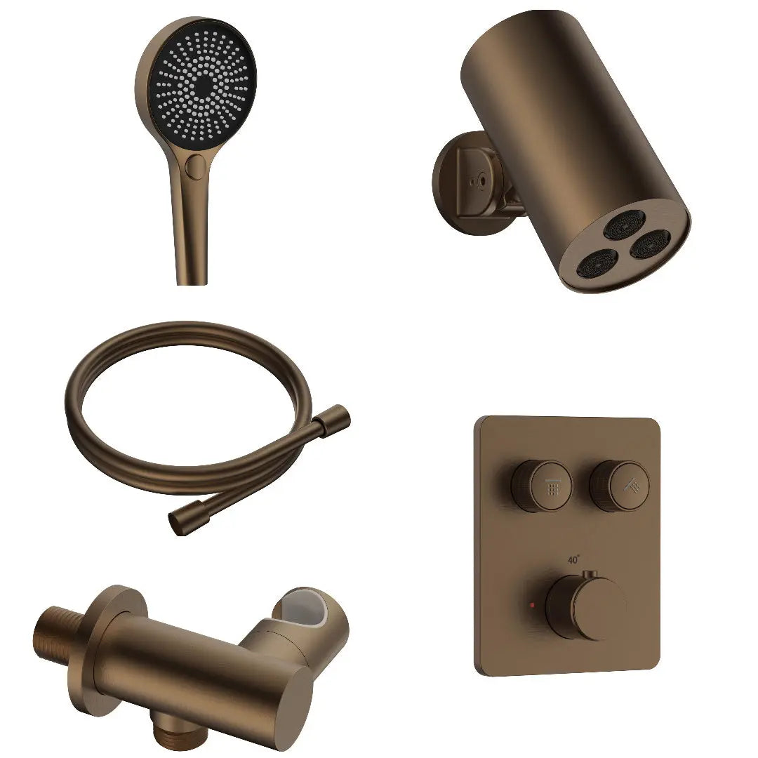 Doucheset SaniSupreme Stria Rainround Smartcontrol Regendoucheset Bruin Brons