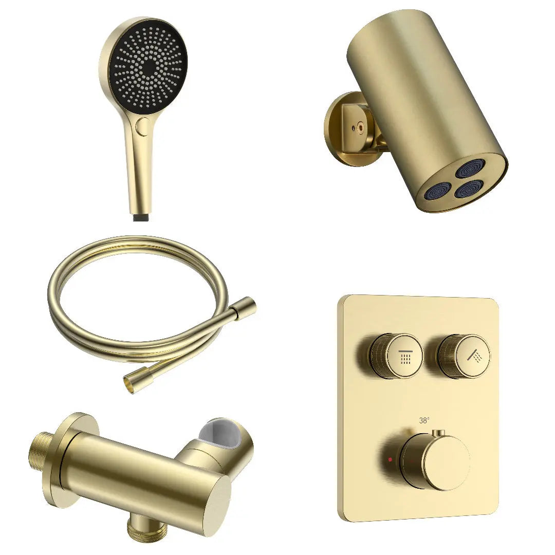Doucheset SaniSupreme Stria Rainround Smartcontrol Regendoucheset Geborsteld Goud