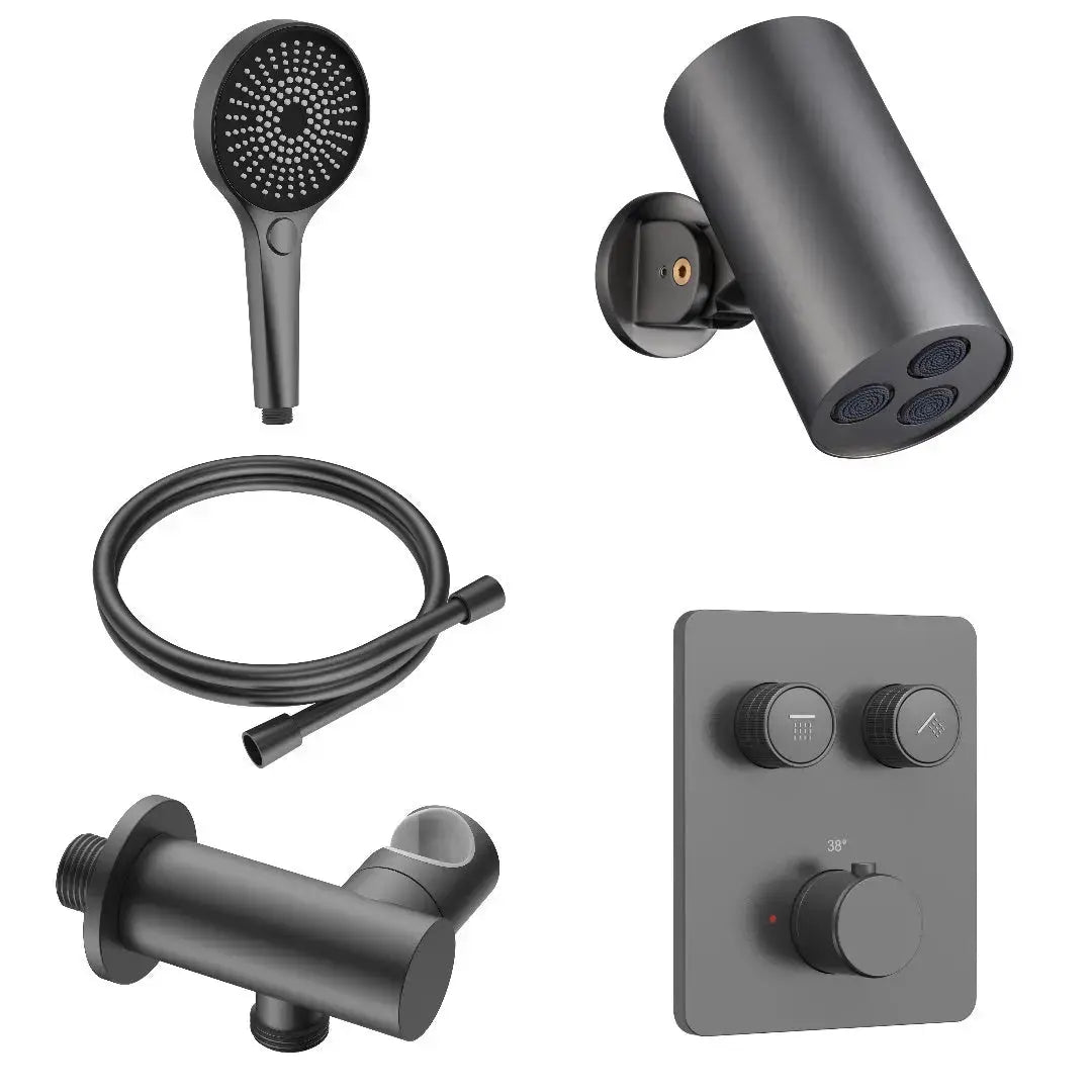 Doucheset SaniSupreme Stria Rainround Smartcontrol Regendoucheset Gunmetal