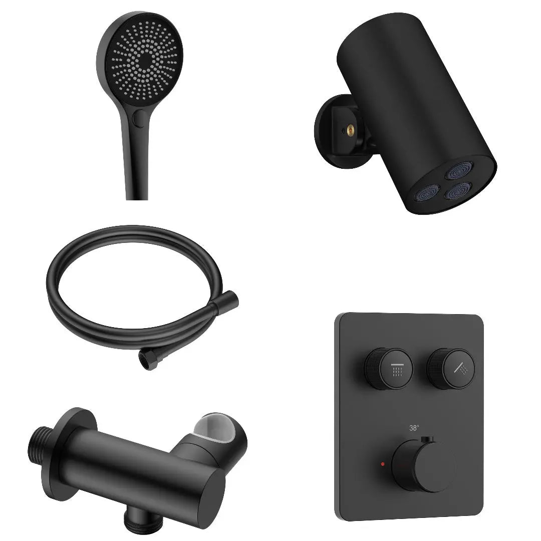 Doucheset SaniSupreme Stria Rainround Smartcontrol Regendoucheset Mat Zwart