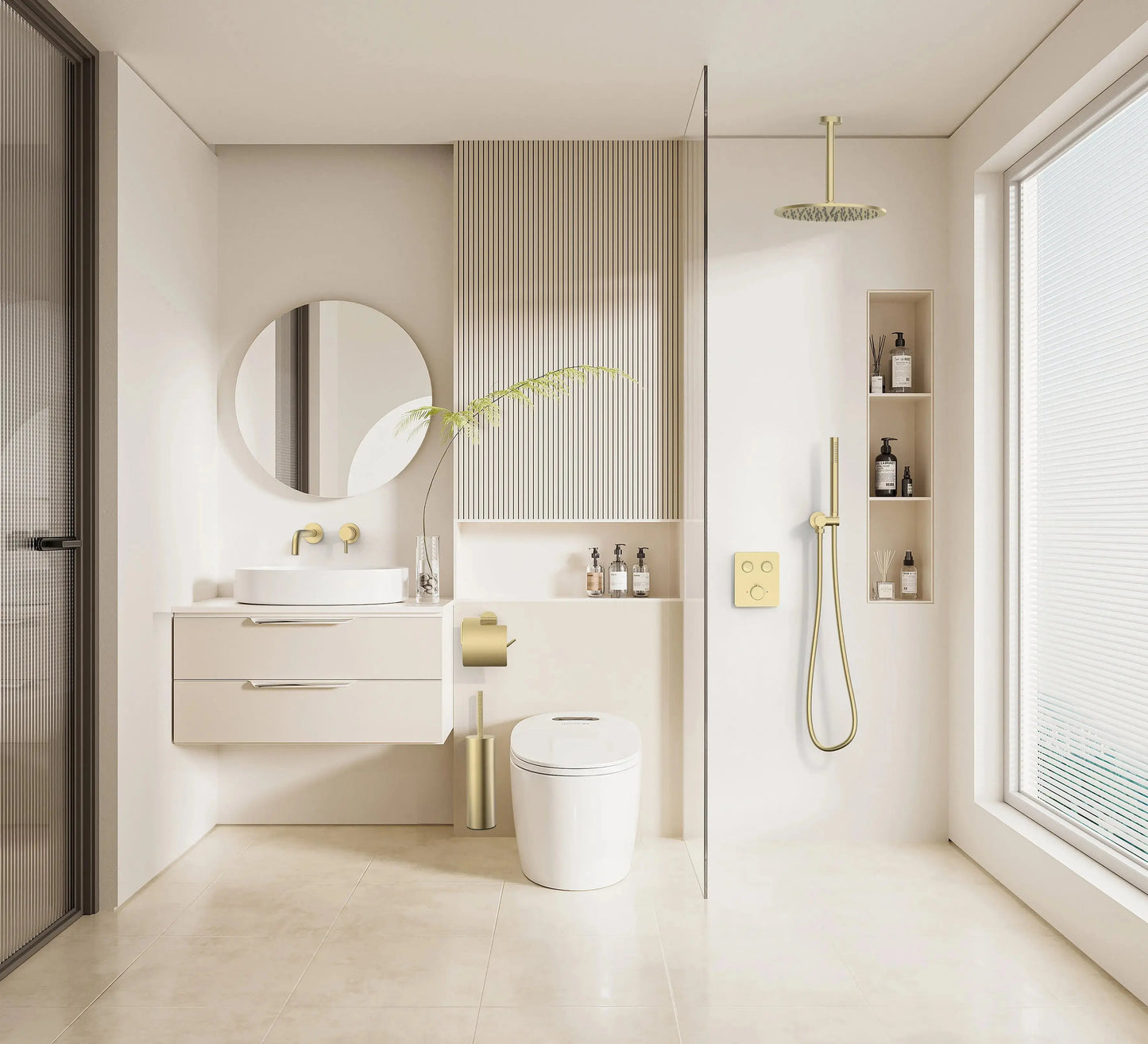 Doucheset SaniSupreme Stria Smartrain Mat Goud Smart Control Regendoucheset