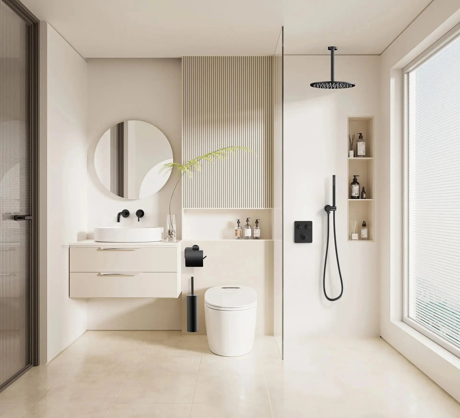 Doucheset SaniSupreme Stria Smartrain Mat Zwart Smart Control Regendoucheset