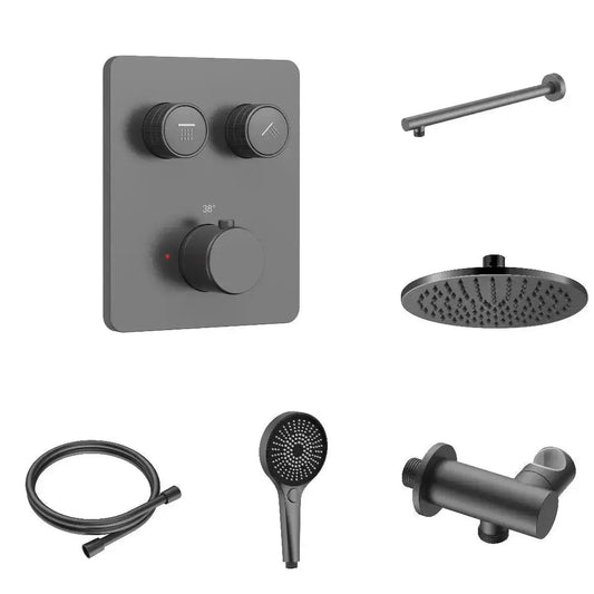 Doucheset SaniSupreme Stria Smartrain Wall Gunmetal Smart Control Regendouchese