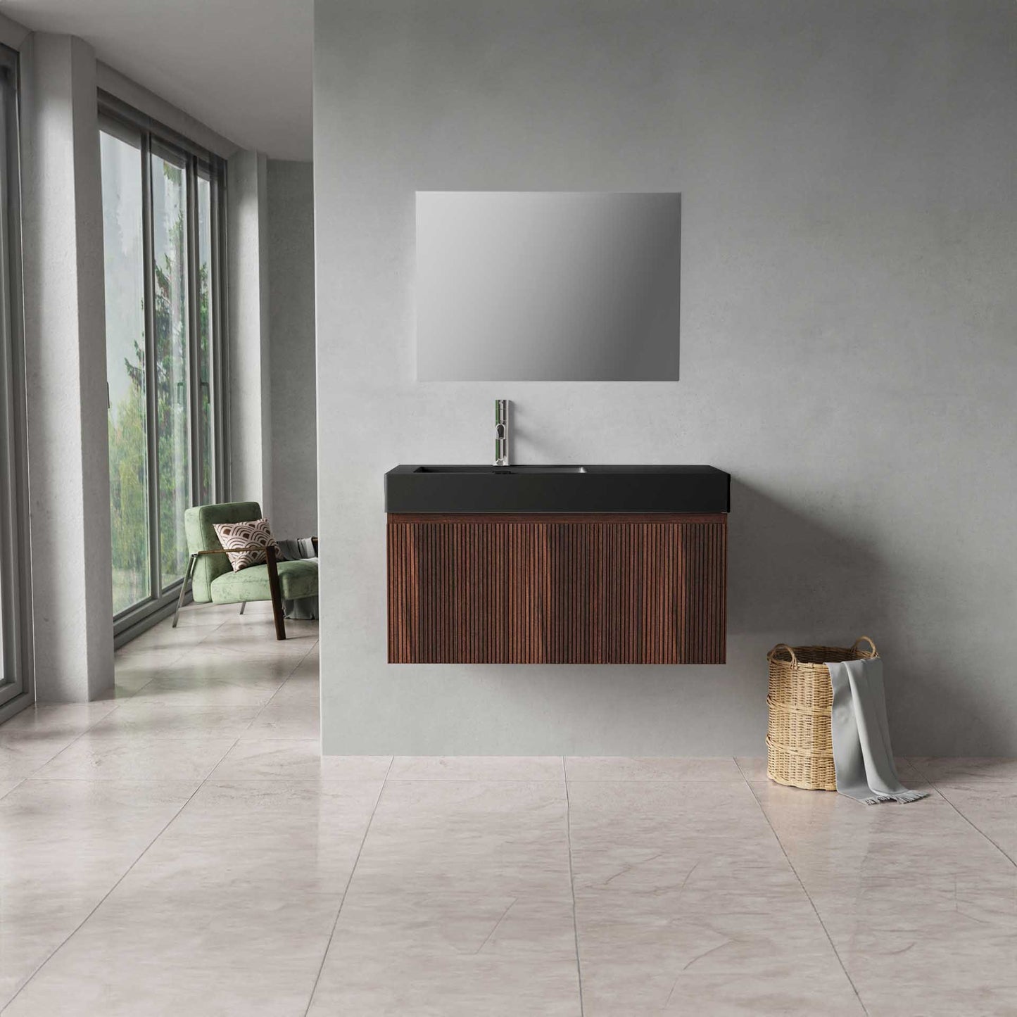 SaniSupreme® HighLine Elite Washbasin Base Cabinet Bathroom Furniture 80x45x50 cm with Horizontal Relief Matt White