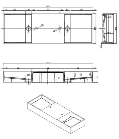 Elvario dubbele solid surface wastafel 120 cm mat wit SaniSupreme2