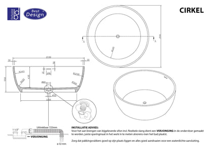 Elvaris Rond 153 cm vrijstaand ligbad Mat Wit SaniSupreme